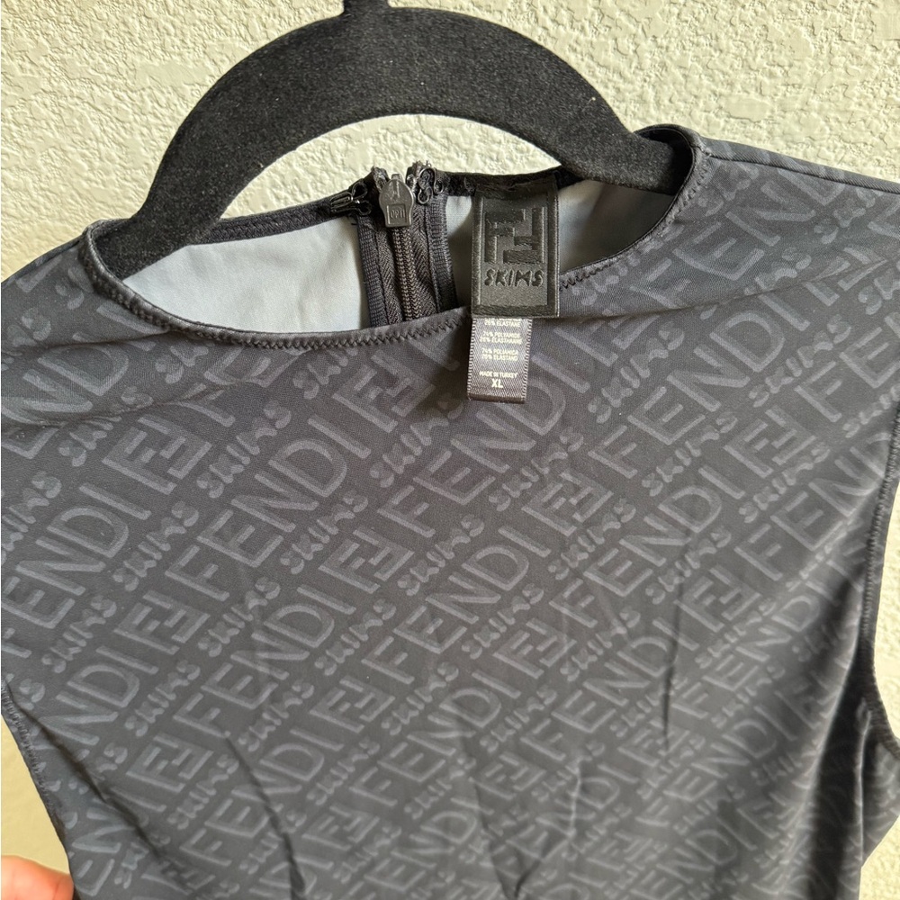 SKIMS X FENDI LOGO BLACK MID THIGH ROMPER SZ XL-Never Worn - Picture 4 of 8